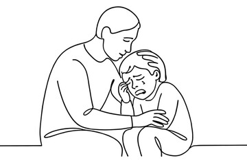 Parent comforting a crying child with a gentle touch and reassuring presence