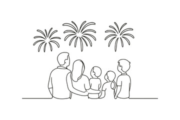 Fototapeta premium Family watches fireworks display together, enjoying a festive celebration outdoors