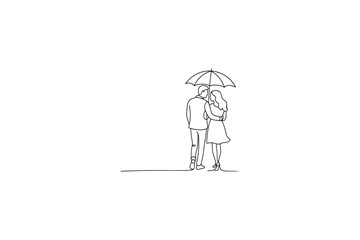Couple walking together under an umbrella in a minimalist line art style