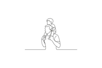 Fototapeta premium Father carrying his child on his shoulders, a simple line drawing illustration