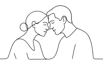Obraz premium Minimalist line art of a couple touching foreheads with eyes closed in a tender moment