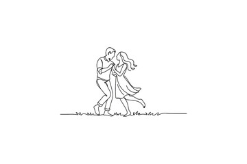 Fototapeta premium Couple dancing joyfully in a continuous line drawing style, capturing movement and connection