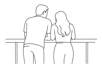 Couple leaning on a railing, seen from behind, enjoying a moment together