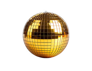 Fototapeta premium Golden sphere, reflecting light, suspended against black, creates mesmerizing effect