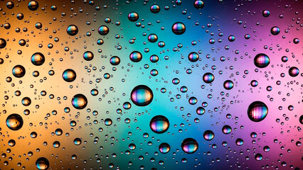 Water drops forming abstract colorful rainbow background