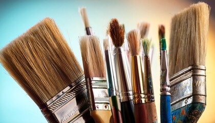 well worn paintbrushes bundled together