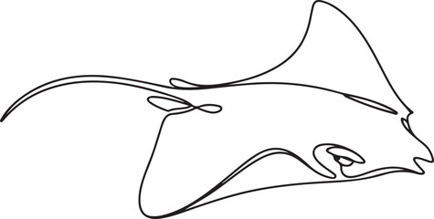 Fototapeta premium Stingray fish, sea fox continuous line drawing. One line art of predatory fish, seafood, marine animals, one line Art icon drawing