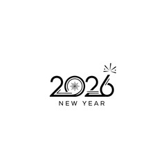 Fototapeta premium Happy New Year 2026 graphic with festive elements.