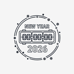 New Year 2026 Digital Clock Countdown Celebration.