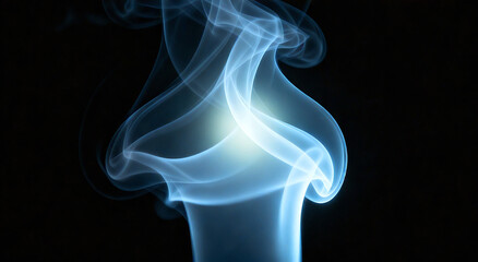 Obraz premium Ethereal blue smoke swirling in dark space with glowing center
