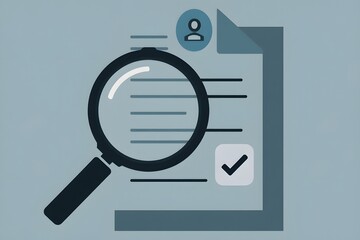 Close up of magnifying glass over document with person icon and check mark