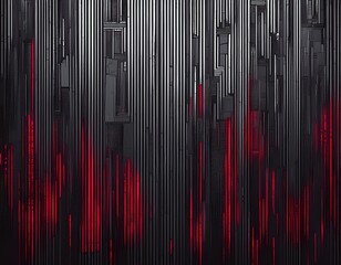 dark cyber glitch wall grayscale with crimson accents vertical panels and scanlines