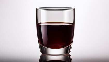 a glass filled with dark mahogany colored liquid calm and elegant against a white backdrop rich and luxurious vibes isolated