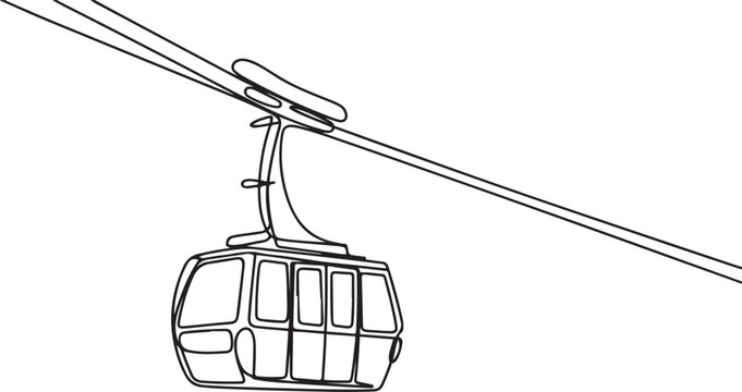 Cable car in continuous line art drawing style. Aerial tramway black linear sketch isolated on white background. one line Art icon drawing