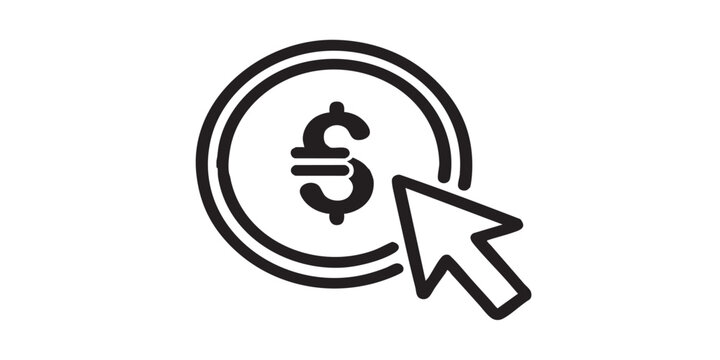 Coin with currency and mouse pointer solid icon, osint analytics concept. Vector graphics. Choosing currency, money sign on white background, style icon mobile or web design