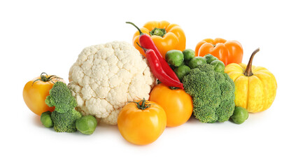 Different fresh raw vegetables isolated on white