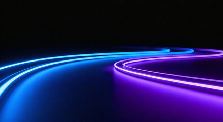 Vibrant neon light trails in blue and purple hues