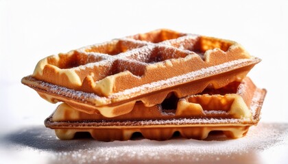 two sugared waffles stacked close up
