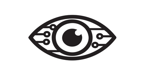 Eye scheme of technology solid icon, osint analytics concept. Vector graphics. Artificial intelligence and electronics sign on white background, style icon mobile or web design