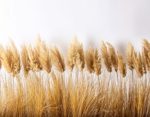 dry golden grasses in a horizontal row against a white background