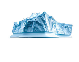 Large, blue-tinged iceberg, jagged peaks, a horizontal cut base, isolated on black