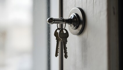 Keys dangle from a door handle creating an atmosphere of home and security