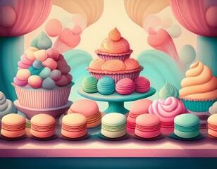 abstract pastel background blurred cakes cupcakes macarons foodie retro
