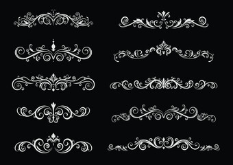 Elegant vintage ornamental dividers on black vector illustration