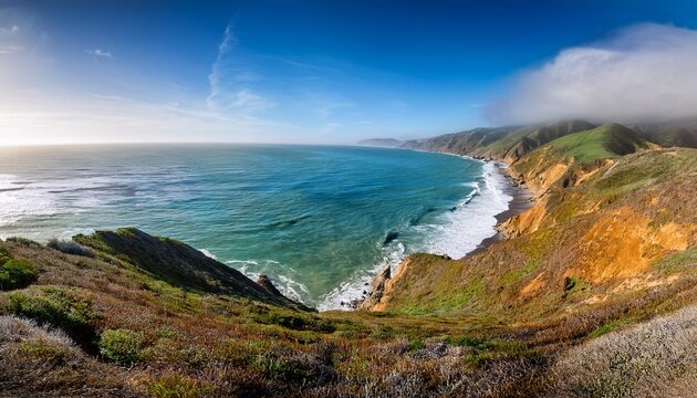 Pacific Ocean Coastline Via Tomales Point Trail Point Reyes National Seashore Marin County California Usa