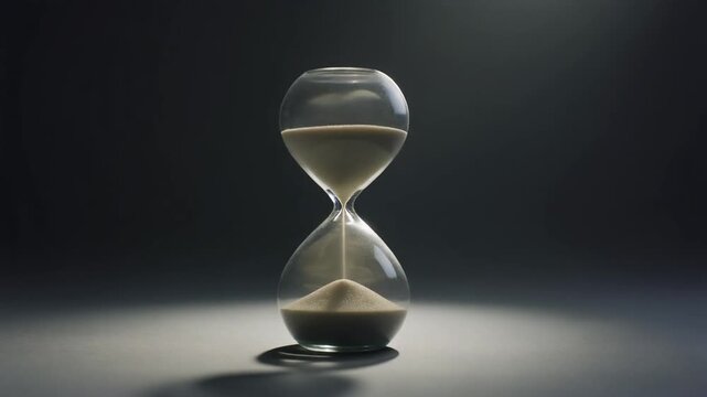 Hourglass with Sand Flowing on Dark Background.