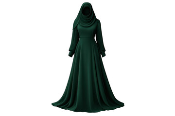 Naklejka premium Elegant Emerald Abaya with transparent background on a black backdrop
