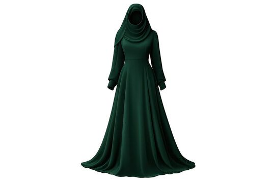 Elegant Emerald Abaya with transparent background on a black backdrop