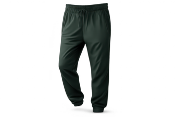 Dark green sweatpants mockup on transparent background for product placement.
