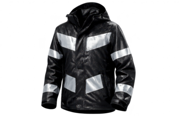 Black reflective jacket on transparent background for safety apparel