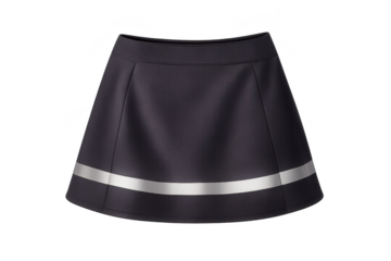 Fashionable black skirt with a silver stripe, transparent background image.