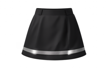 Black skirt with silver stripe on transparent background, fashion item.