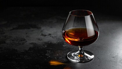 黒背景に、柔らかなハイライトを受けるブランデースニフターを画面の隅に配置した映像です。
光と影の強いコントラストが、ガラスの曲線美を際立たせます。