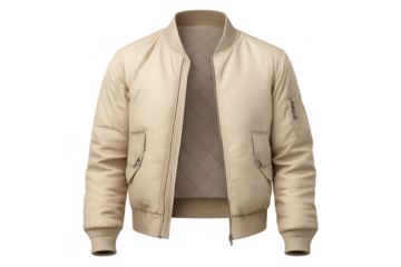 Beige bomber jacket isolated with transparent background ready for design.