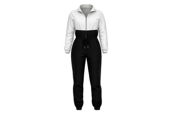 Sporty jumpsuit in black and white on a transparent background image.