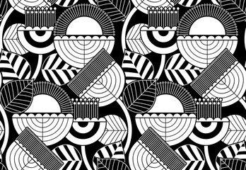 seamless retro pattern with flowers. Abstract Line floral motif pattern © akn