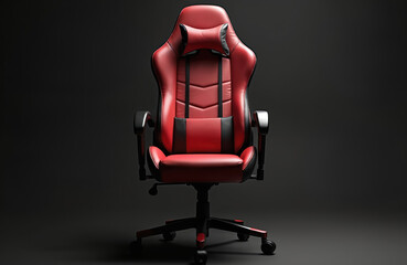 Red, black gaming chair offers comfort, support with headrest, lumbar cushion. It has adjustable features, wheels for easy movement. This modern ergonomic seat is ideal for gamers or office use.