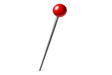 Red pin with metallic shaft, transparent background graphic element