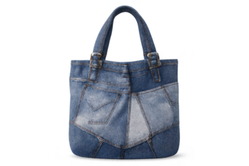Denim Tote Bag With Handles on transparent background, Fashion Accessor