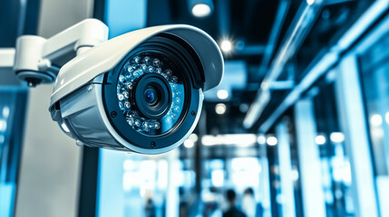 Security professional inspecting modern surveillance equipment in office environment