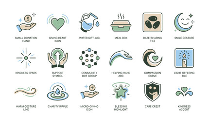 Inspiring collection of icons for charity, donation, and community support projects, perfect for websites, apps, and marketing materials promoting social good initiatives