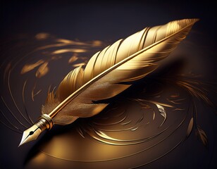golden fountain pen and feather writing calligraphy concept