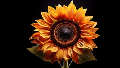 bright and cheerful sunflower on black background