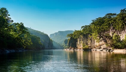 river landscape with cliffs and trees nature scenic beauty