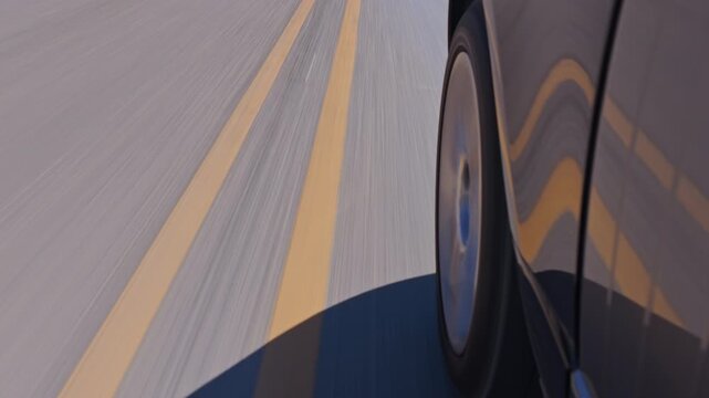 POV Car Tire Driving on Highway with Center Lane