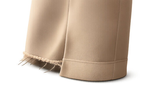 Beige culottes with fringes on transparent background, studio shot.